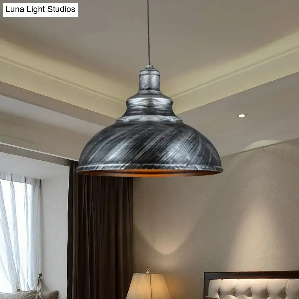 Rustic Metal Bowl Pendant Lamp - Silver/Bronze with Pulley - Perfect for Restaurant Ceiling