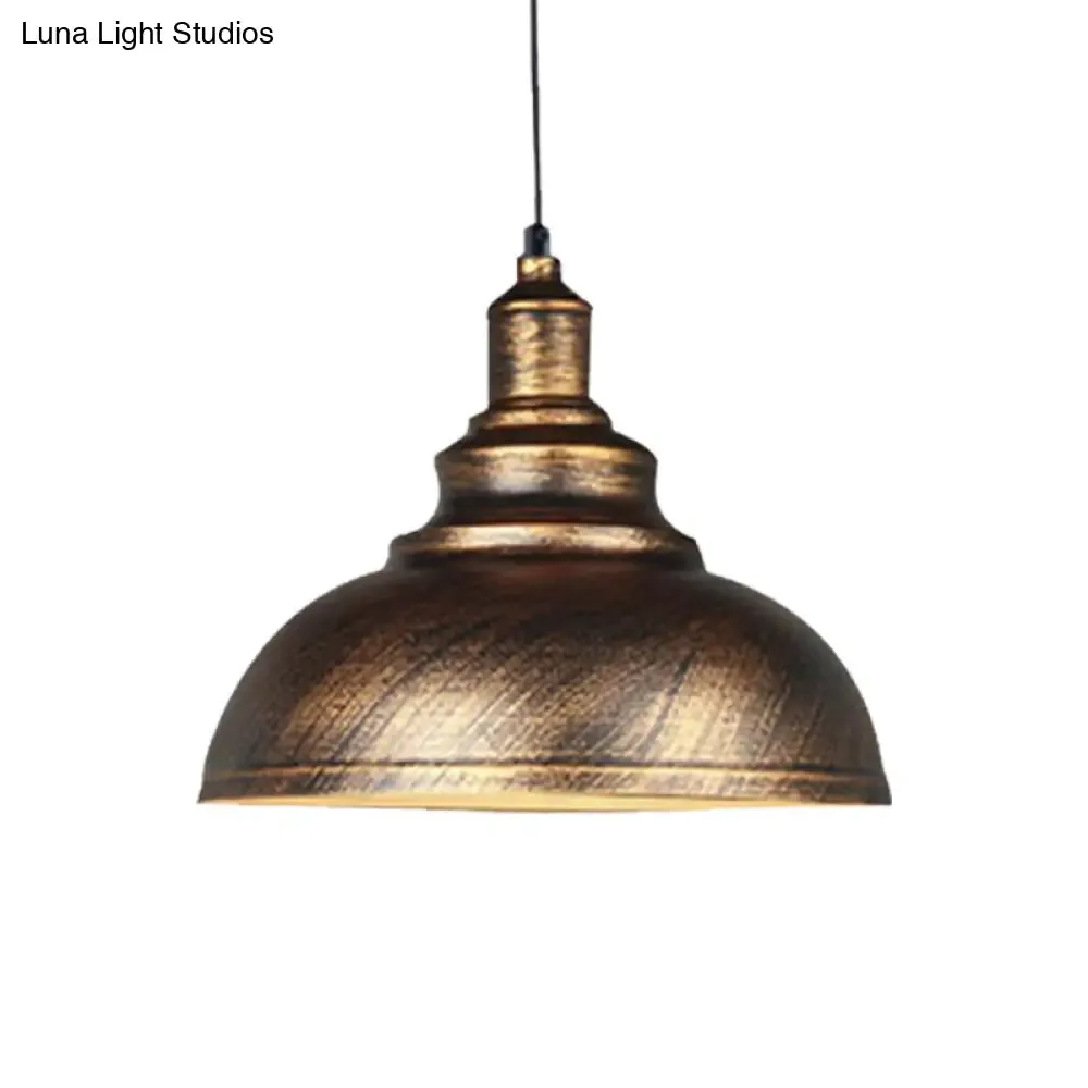 Rustic Metal Bowl Pendant Lamp - Silver/Bronze with Pulley - Perfect for Restaurant Ceiling