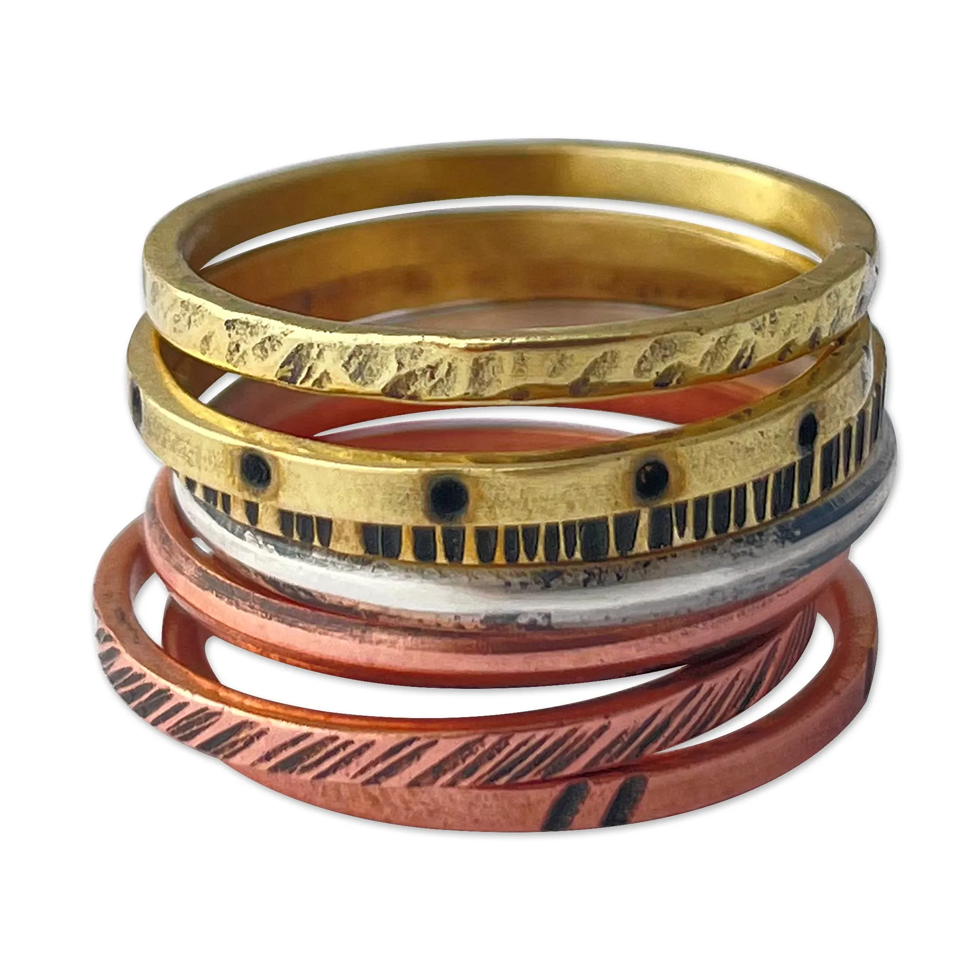 Set of 7 Copper and Brass Band Rings in a Polished Finish - Earth's Triumph | NOVICA