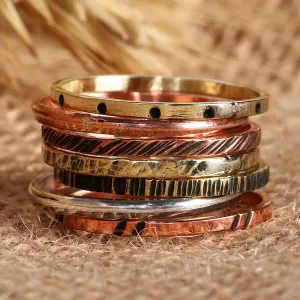 Set of 7 Copper and Brass Band Rings in a Polished Finish - Earth's Triumph | NOVICA