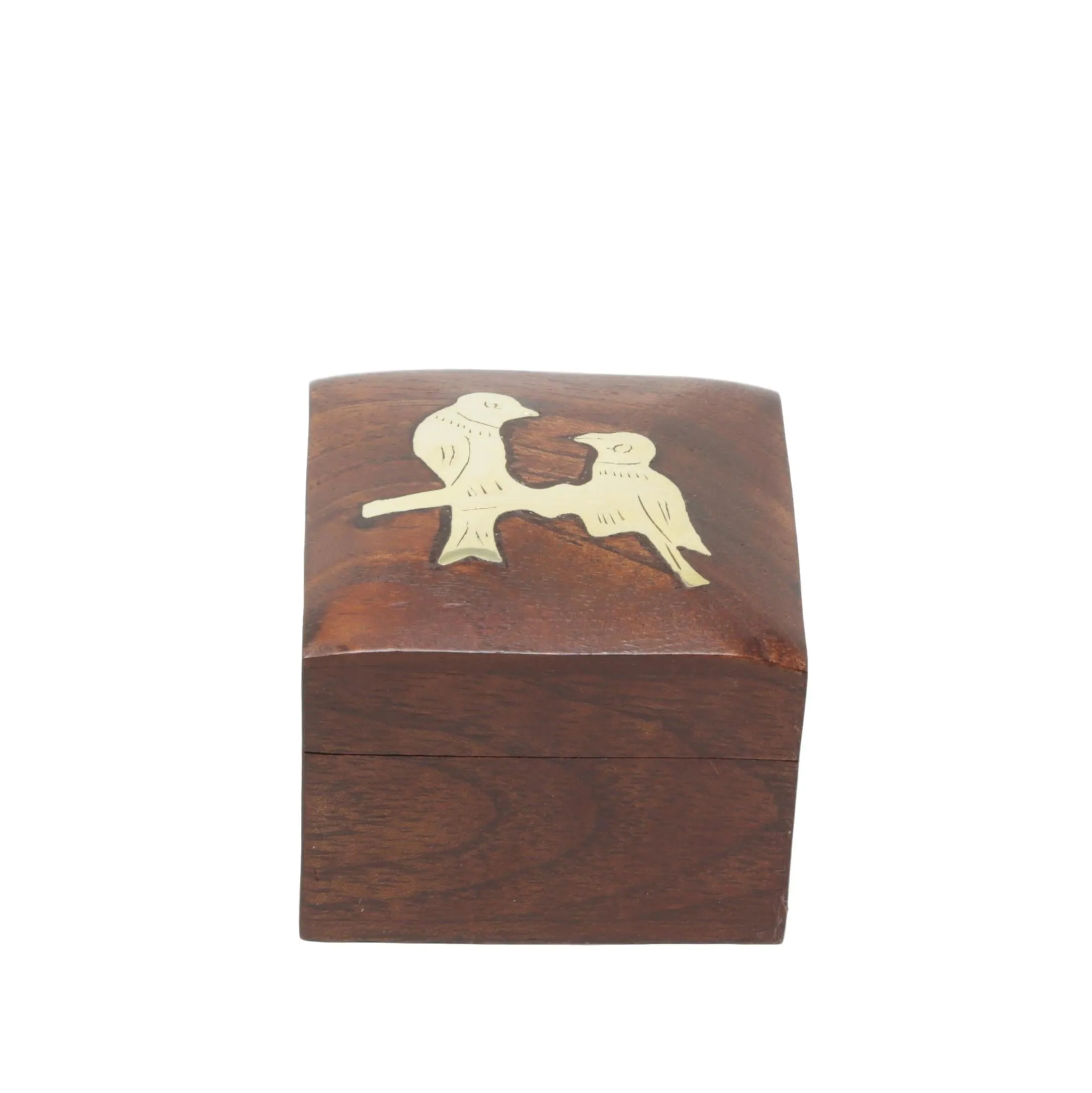 Shalinindia Handmade Indian Bird Tota Maina Wooden Jewelry Box-2X2X1.5 Inch-Perfect For Rings-Artisan Crafted Natural Wood And Brass