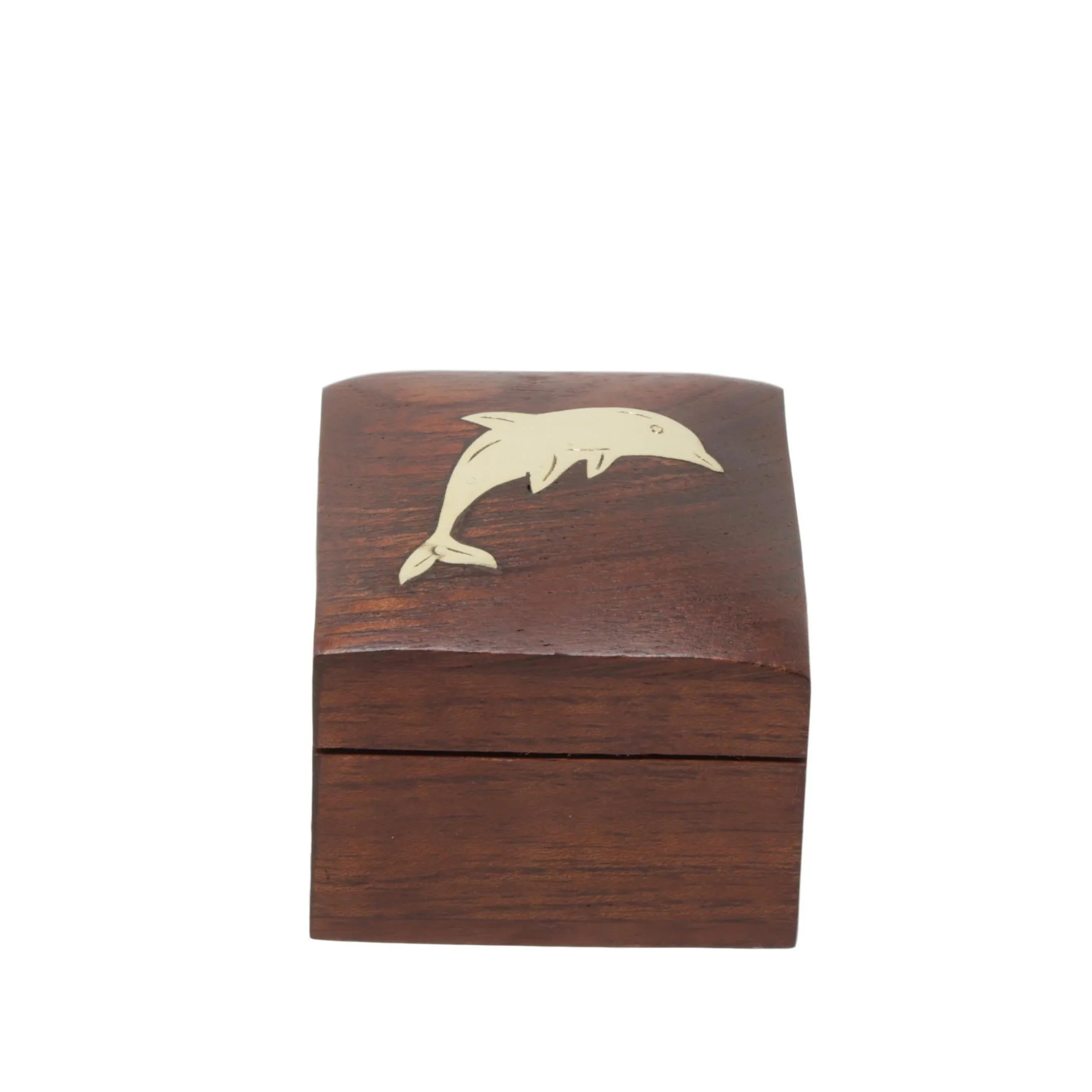 Shalinindia Handmade Indian Dolphin Wooden Jewelry Box-2X2X1.5 Inch-Perfect For Rings-Artisan Crafted Natural Wood And Brass