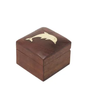 Shalinindia Handmade Indian Dolphin Wooden Jewelry Box-2X2X1.5 Inch-Perfect For Rings-Artisan Crafted Natural Wood And Brass