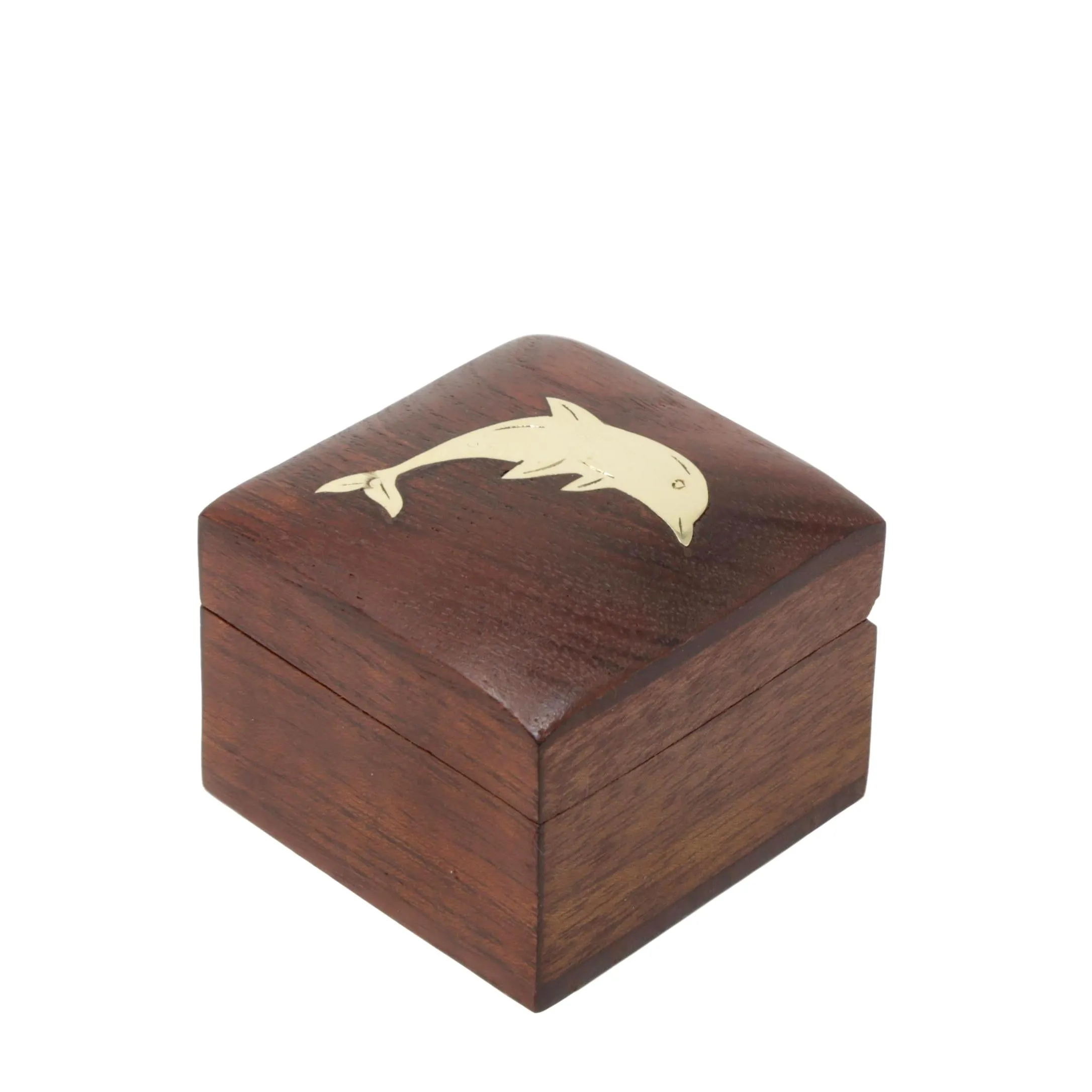 Shalinindia Handmade Indian Dolphin Wooden Jewelry Box-2X2X1.5 Inch-Perfect For Rings-Artisan Crafted Natural Wood And Brass