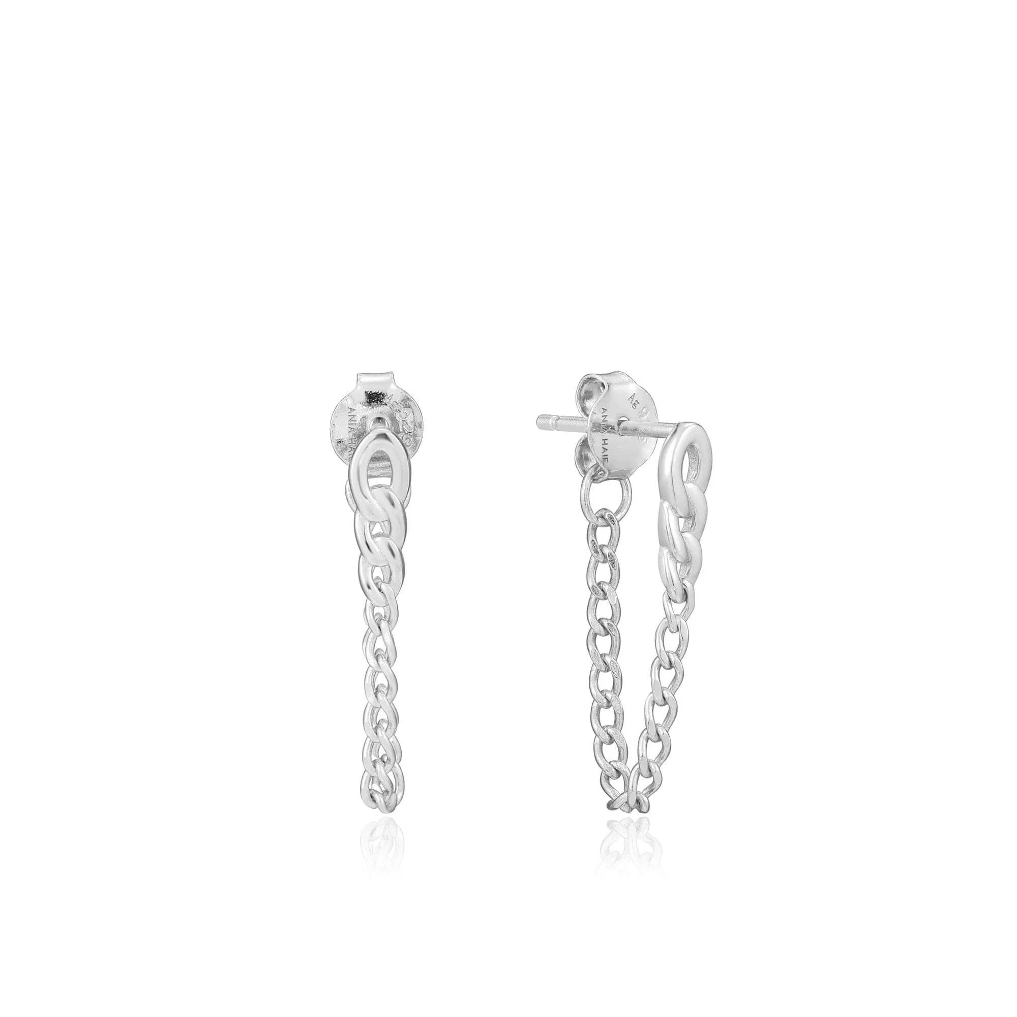 Silver Curb Chain Stud Earrings