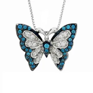 Silver Sky Blue Emperor Butterfly Diamond Necklace