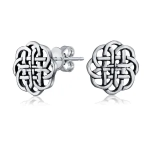 Small Floral Medallion Shield Celtic Knot Disc Stud Earrings Sterling Silver