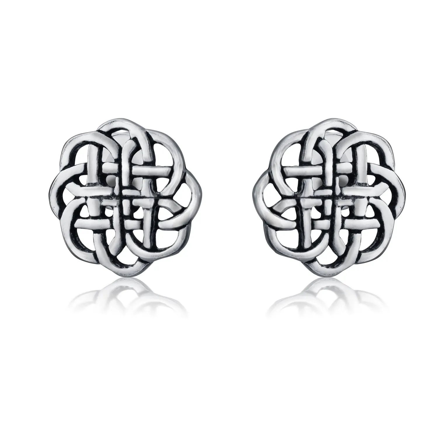 Small Floral Medallion Shield Celtic Knot Disc Stud Earrings Sterling Silver