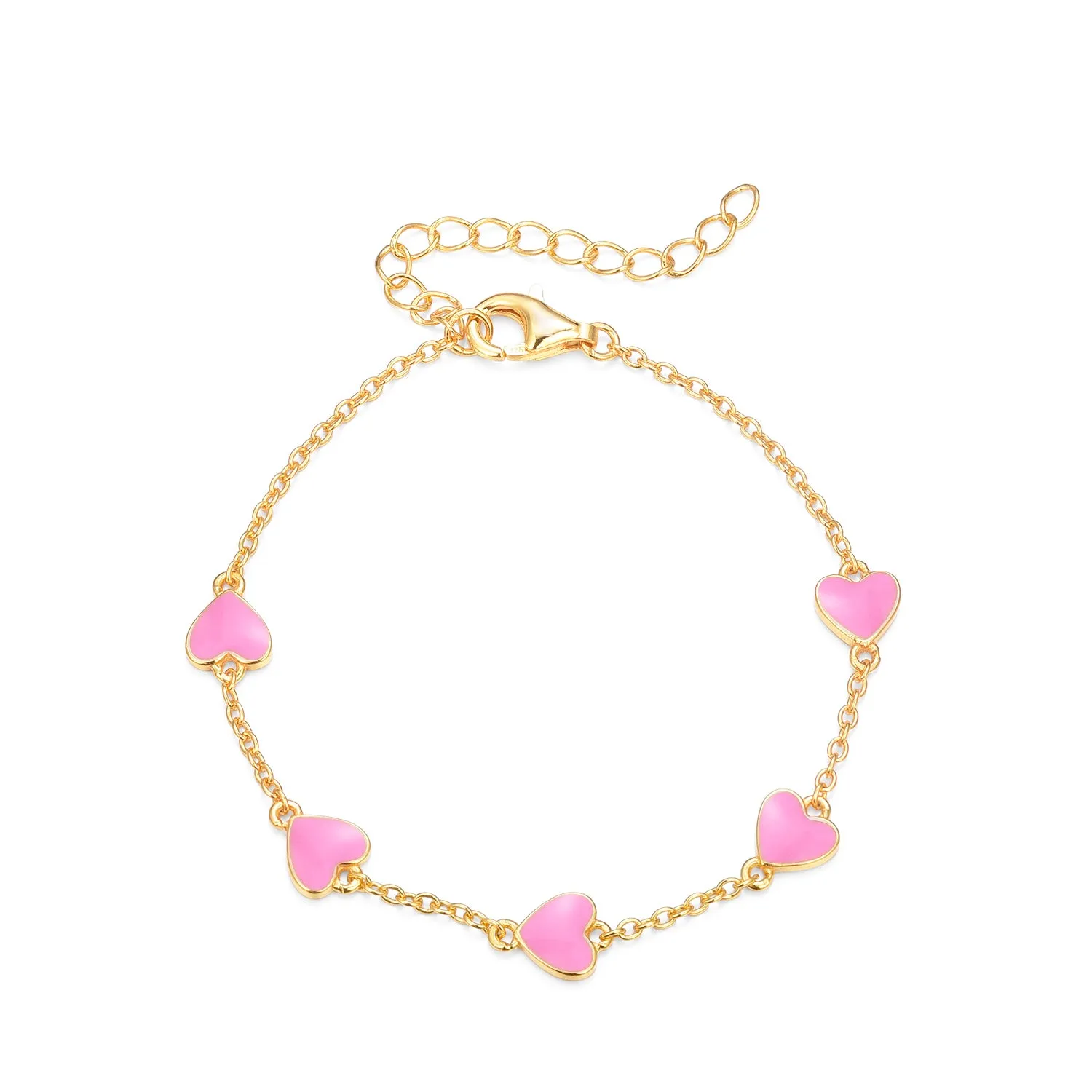 Sterling Silver Gold Plated Enamel Heart Charm Kids Bracelet