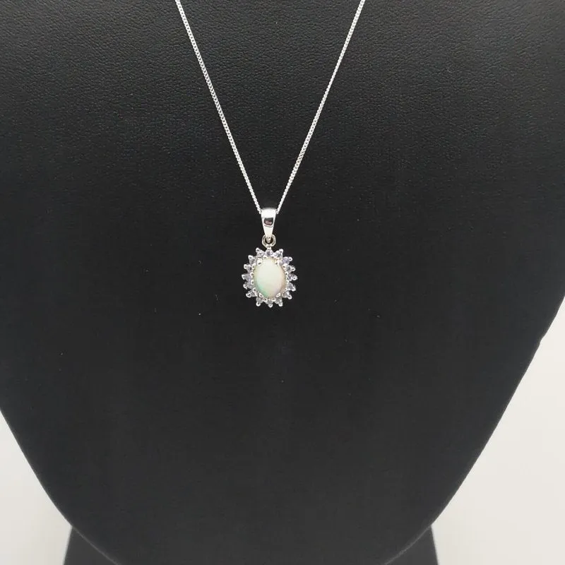 Sterling Silver Oval Ethiopian Opal & Tanzanite Halo La Preciada Pendant