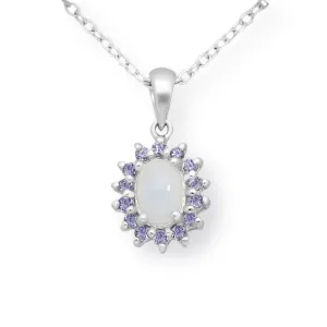 Sterling Silver Oval Ethiopian Opal & Tanzanite Halo La Preciada Pendant