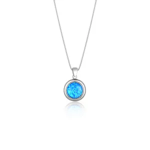 Sterling Silver Round Light Blue Created Opal Pendant