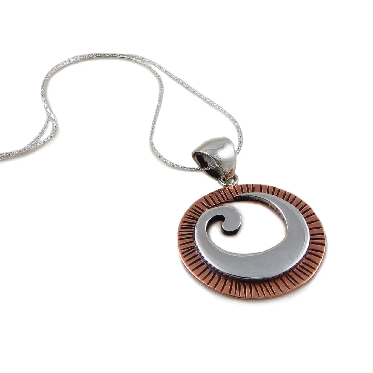 Stylish 925 Silver and Copper Circle Drop Pendant Necklace