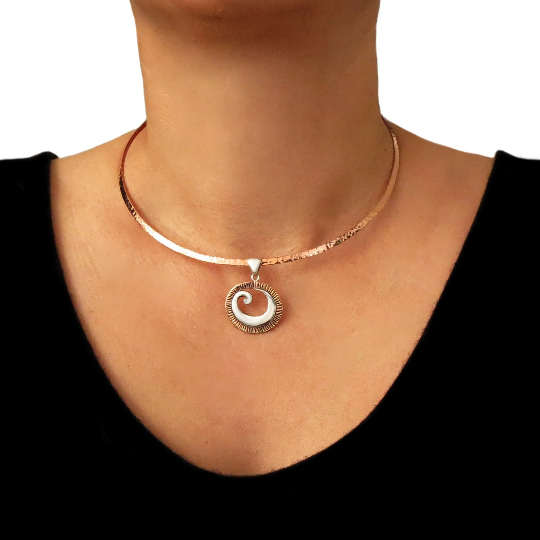 Stylish 925 Silver and Copper Circle Drop Pendant Necklace