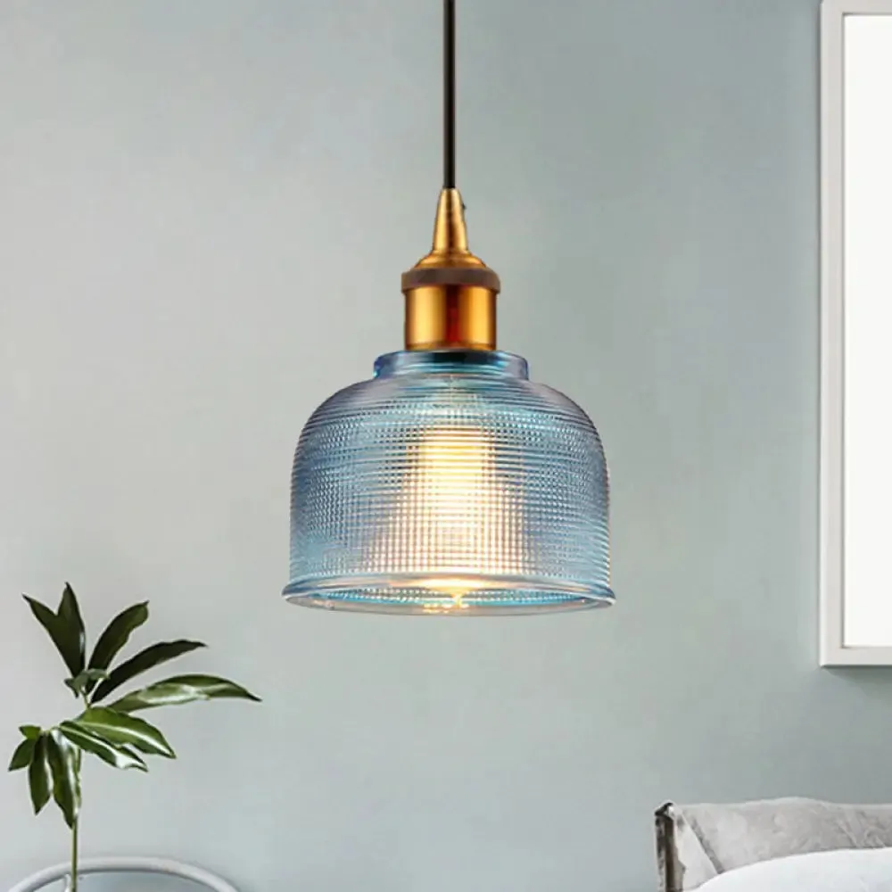 Stylish Grid Glass Pendant Light - Traditional 1 Head Hanging Lamp Cup Shade for Living Room and Cafe