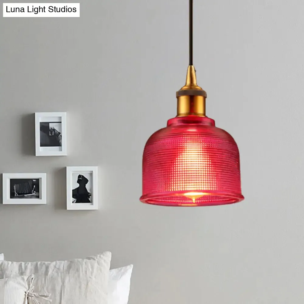 Stylish Grid Glass Pendant Light - Traditional 1 Head Hanging Lamp Cup Shade for Living Room and Cafe