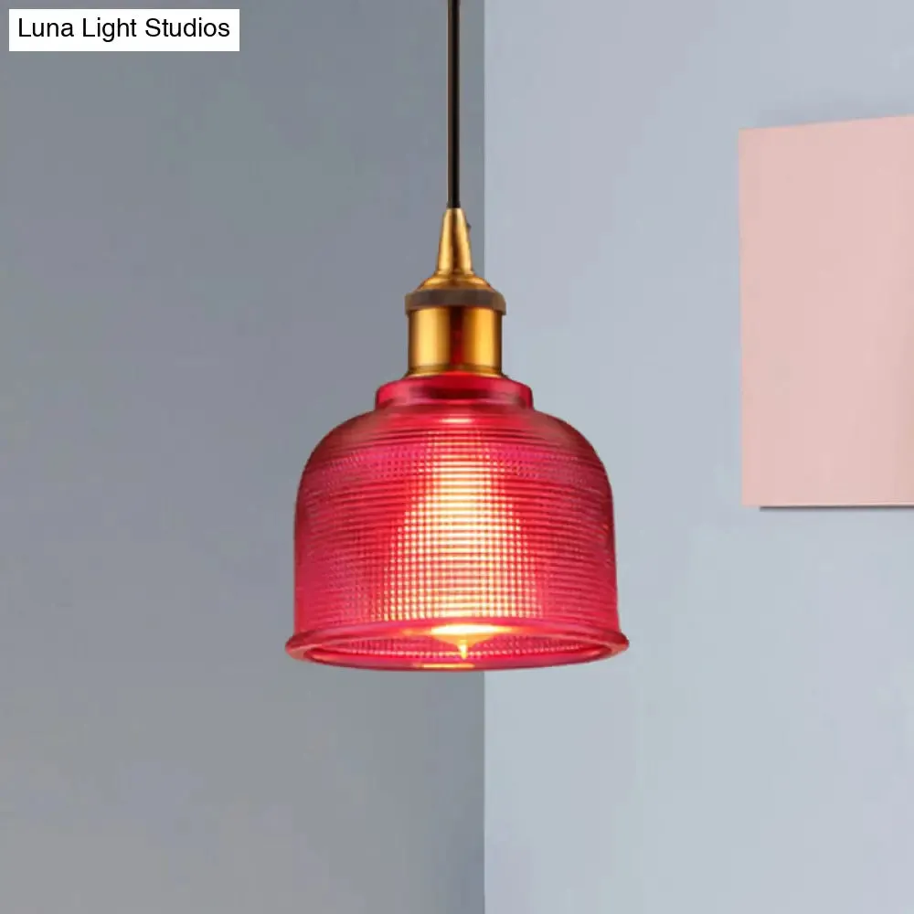 Stylish Grid Glass Pendant Light - Traditional 1 Head Hanging Lamp Cup Shade for Living Room and Cafe