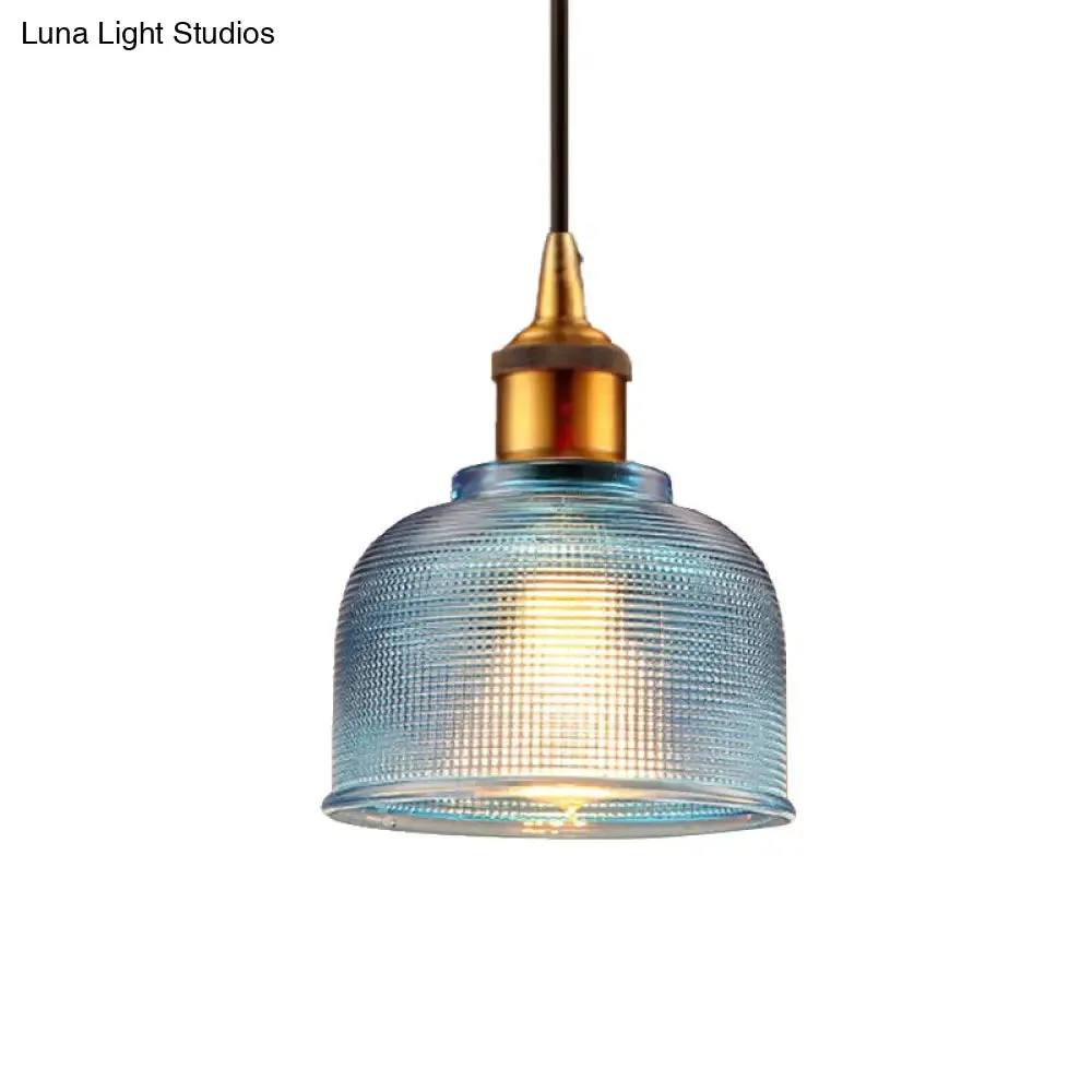 Stylish Grid Glass Pendant Light - Traditional 1 Head Hanging Lamp Cup Shade for Living Room and Cafe