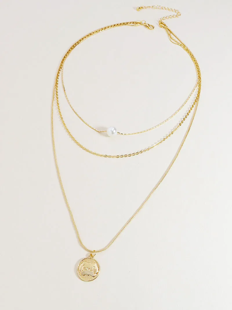 Three-Layer Gold Pendant Necklace - Stylish Clavicle Chain with Cross-Border European Design