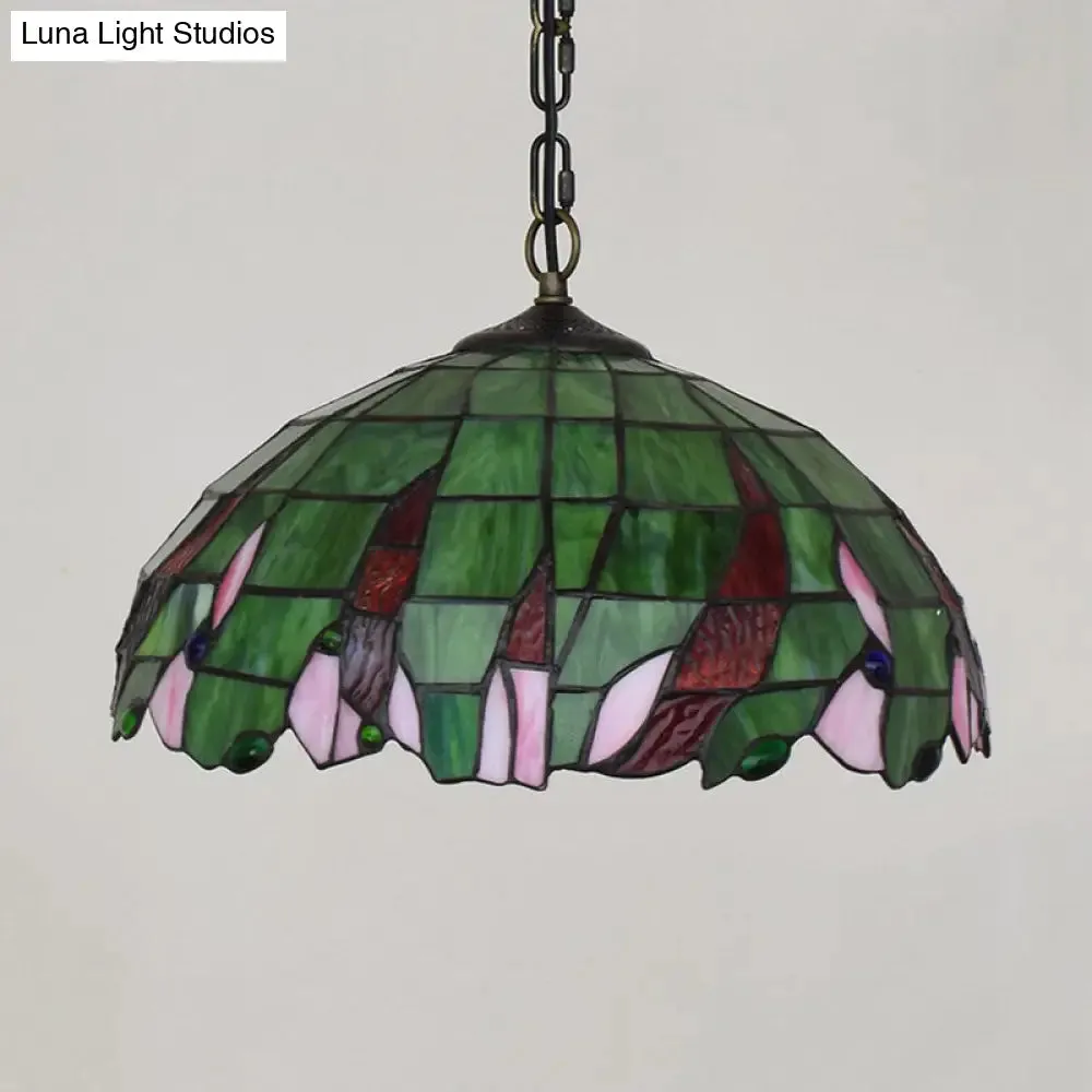 Tiffany Green Stained Glass Ceiling Pendant Light with Stylish Domed Suspension - Perfect for Bedrooms