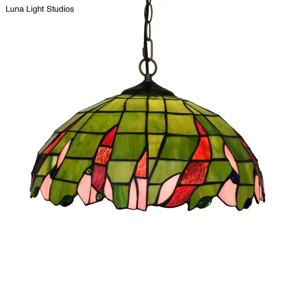 Tiffany Green Stained Glass Ceiling Pendant Light with Stylish Domed Suspension - Perfect for Bedrooms