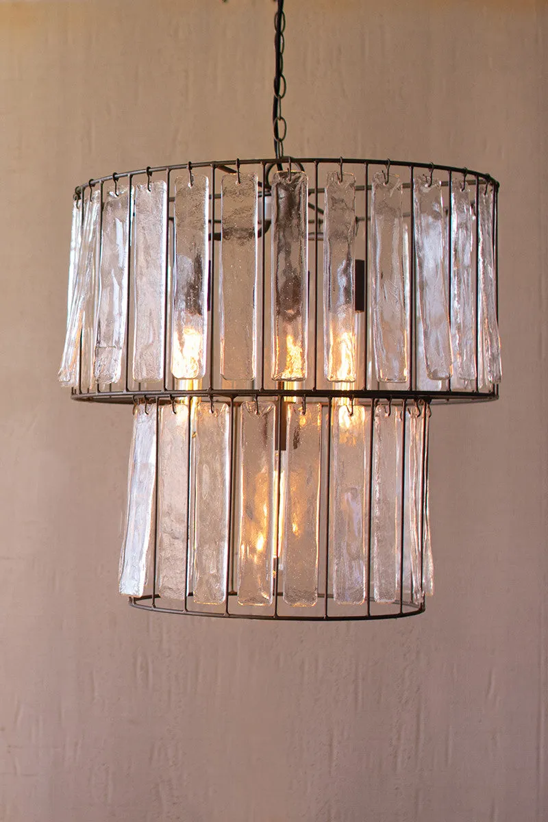 Two Tiered Round Pendant Light With Glass Chimes