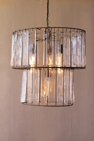 Two Tiered Round Pendant Light With Glass Chimes