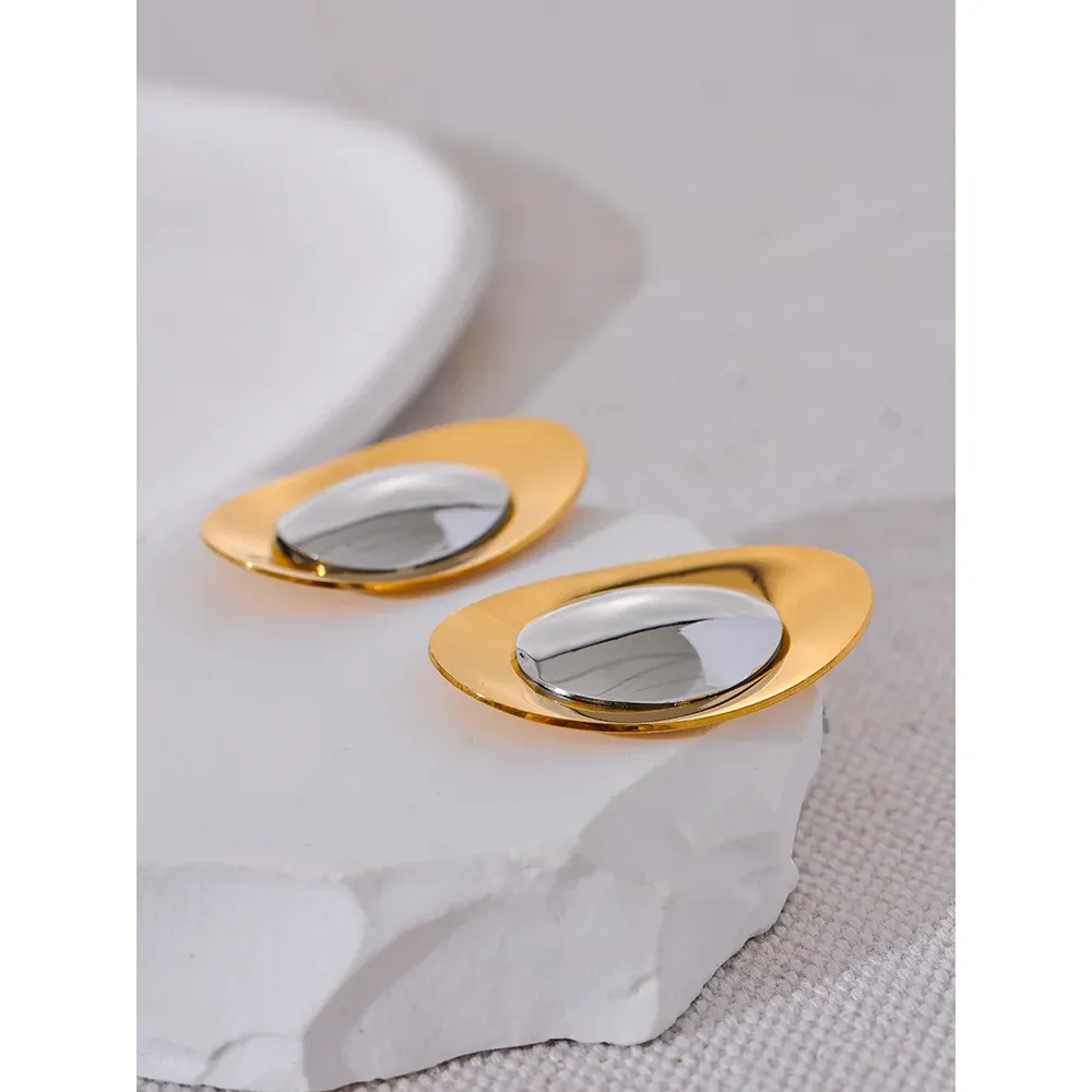 VAIGE Trendy Geometric Stainless Steel Stud Earrings - High Quality Polished Waterproof 18K PVD Plated Jewelry