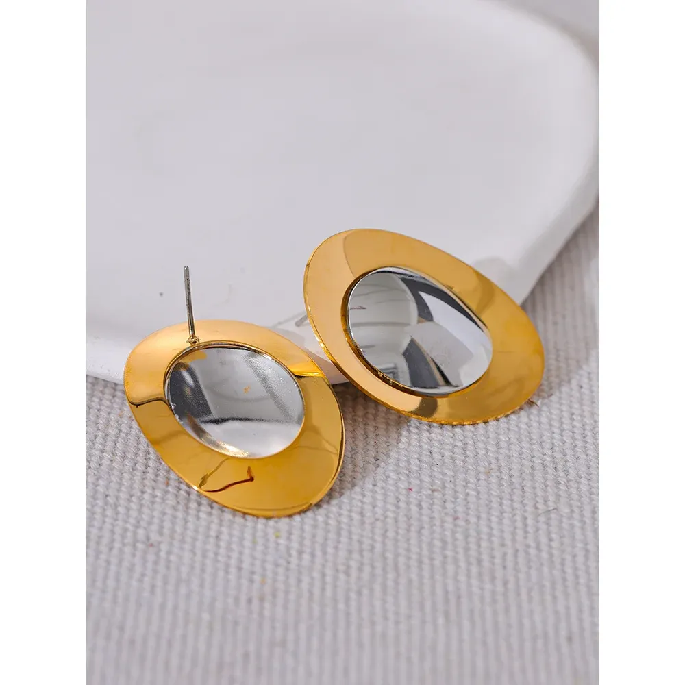 VAIGE Trendy Geometric Stainless Steel Stud Earrings - High Quality Polished Waterproof 18K PVD Plated Jewelry