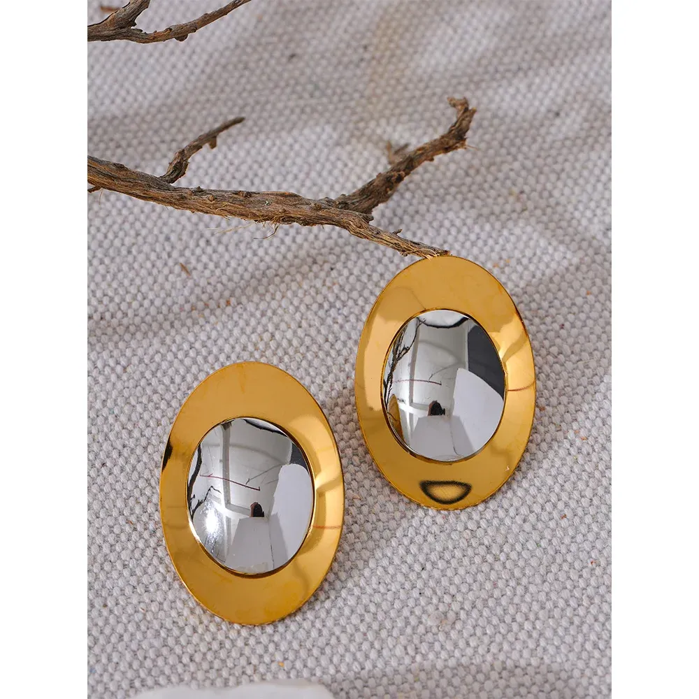 VAIGE Trendy Geometric Stainless Steel Stud Earrings - High Quality Polished Waterproof 18K PVD Plated Jewelry