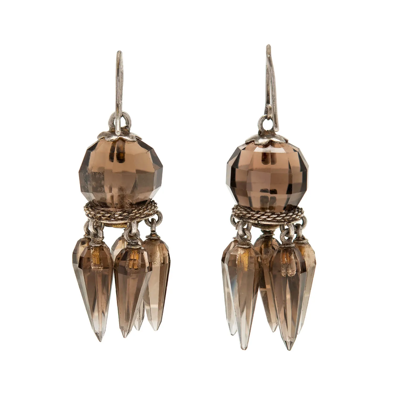 Victorian Sterling Smoky Topaz Foxtail Earrings