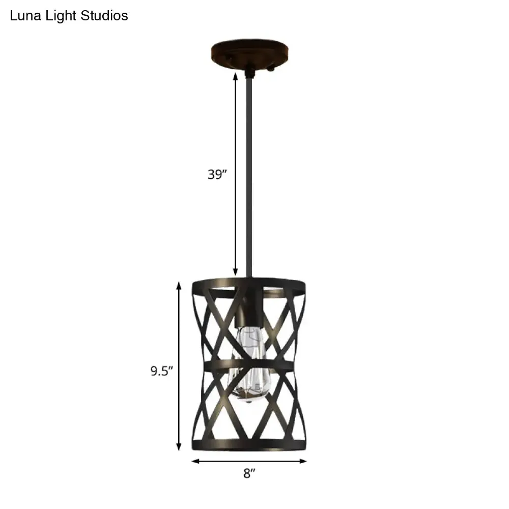 Vintage Industrial Metal Pendant Light with Stylish Black Cage Shade - Dining Room Hanging Lamp