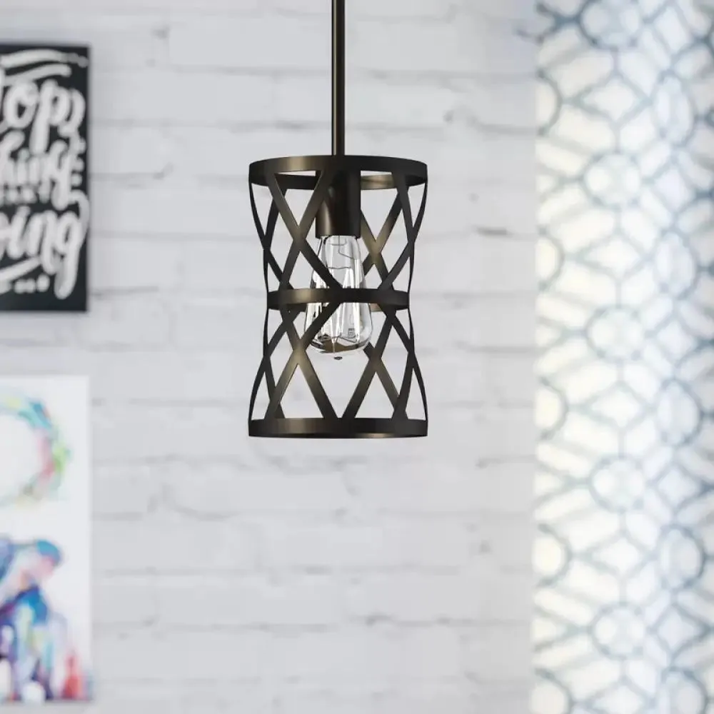 Vintage Industrial Metal Pendant Light with Stylish Black Cage Shade - Dining Room Hanging Lamp