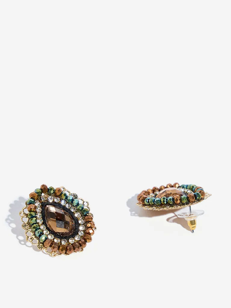 Westside Accessories Green and Gold Drop Center Stud Earrings