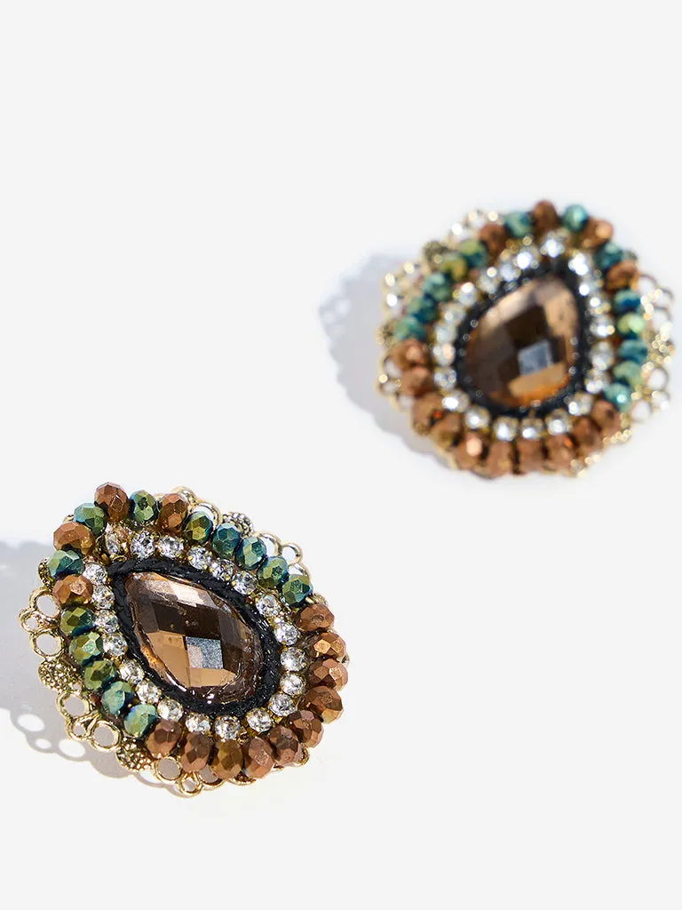 Westside Accessories Green and Gold Drop Center Stud Earrings