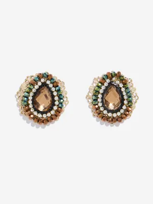 Westside Accessories Green and Gold Drop Center Stud Earrings