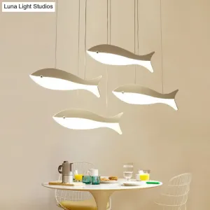 White Fish Cluster Pendant Light: Artistic Acrylic LED Ceiling Lamp for Restaurants