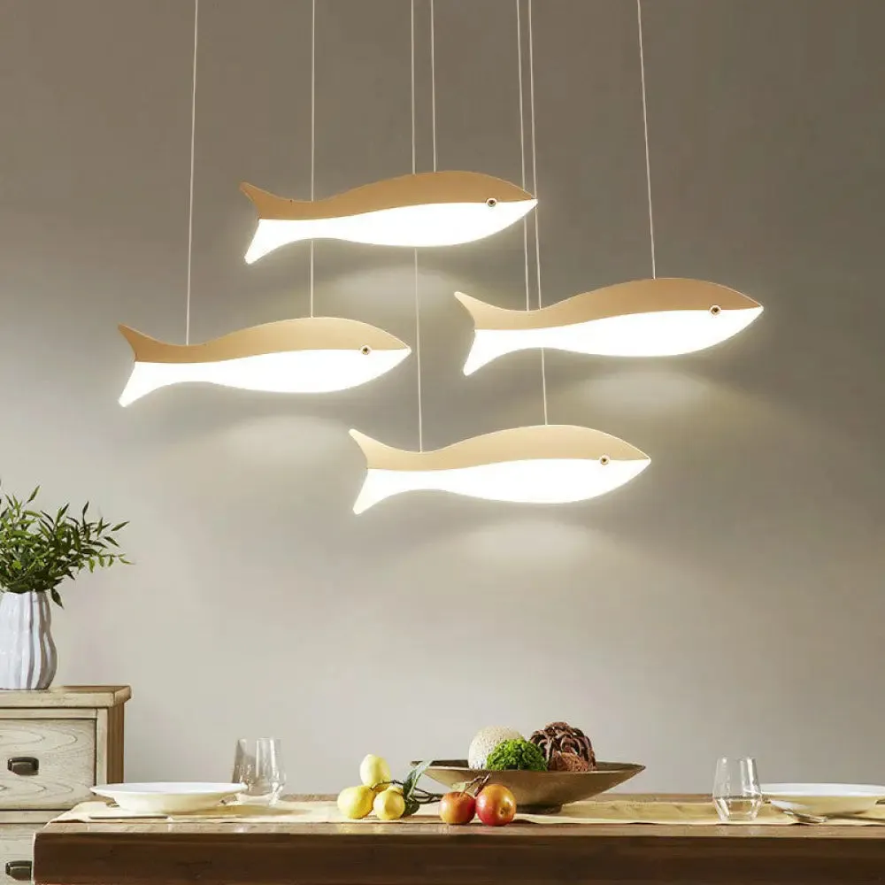 White Fish Cluster Pendant Light: Artistic Acrylic LED Ceiling Lamp for Restaurants