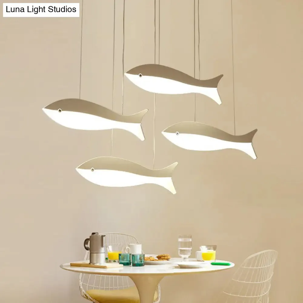 White Fish Cluster Pendant Light: Artistic Acrylic LED Ceiling Lamp for Restaurants